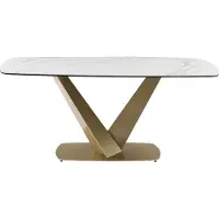 Vente-unique Esstisch für 6 Personen - Keramik & Metall - Marmor-Optik Weiß & Goldfarben - PORELIMA von Pascal MORABITO