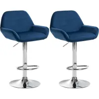 CLP 2er Set Barhocker Braga Samt drehbar und höhenverstellbar | Farbe blau Material Gestell Metall in Chromoptik