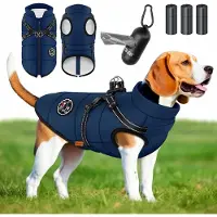 LOVPET Hundejacke Hundemantel mit Geschirr, inkl. 45 Stück Kotbeutel + Spender, Hunde Winterweste gefüttert wasserdicht, Gepolsterte Weste Mit Brustgurt, Reflektoren, D-Ring