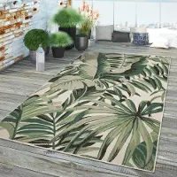 TT Home In-& Outdoor Teppich Wetterfest Balkon Küche Wohnzimmer Palmen Muster Modern Größe 120x170 cm