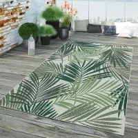 TT Home In-& Outdoor Teppich Wetterfest Balkon Küche Wohnzimmer Palmen Muster Modern Größe 150 cm Quadrat