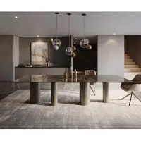DELIFE Esstisch Edge 300x100 Keramik Emperador Extra Lucidato Dunkelbraun Pilier Metall Effektfinish Titan
