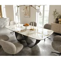 DELIFE Esstisch Edge Boot 240x120 cm Keramik Minas Melange Weiß-Beige Infinity Metall Schwarz