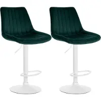CLP 2er Set Barhocker Toni Samt drehbar und stufenlos höhenverstellbar grün Material Gestell Metall matt weiss