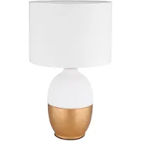 Etc-shop Tischleuchte, Leselampe, Keramik Textil, weiß gold, D 25 cm