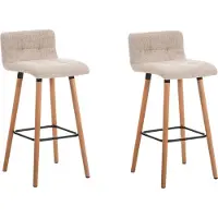 CLP 2er Set Barhocker Lincoln Stoff mit Rückenlehne und Fußstütze | Farbe creme Gestell Farbe natur