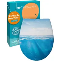 Calmwaters WC Sitz Motiv Meeresglanz einfache Montage, Toilettendeckel bis 250 kg, EU, antibakterieller Duroplast, Absenkautomatik, 2 Montage Optionen, abnehmbar, Klobrille, oval