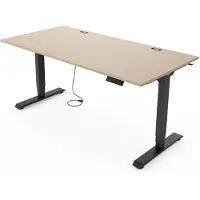 Yaasa Desk Essential Höhenverstellbarer Schreibtisch Elektrisch 180 x 80 cm, Eiche Hell/Schwarz – 4 Speicherfunktionen, Höhenanzeige, Kollisionssensor und Kabelnetz