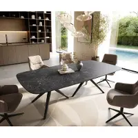 DELIFE Esstisch Edge Boot 240x120 cm Keramik Laminam Nero Greco Anthrazit Estelar rund Metall Schwarz