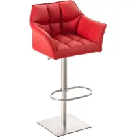DELUKE Barhocker SIHAR - Kunstleder Rot 64x45x88 cm Silber | Barstuhl Höhenverstellbar Mit Lehne Drehbar Tresenhocker Tresenstuhl Kneipenhocker Kneipenstuhl