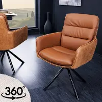 LEBENSwohnART Bequemer Drehstuhl CHARLES III cognac Echtleder Mikrofaser