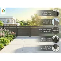 Prestige Home Living Outdoor WPC-Sichtschutzzaun Valla – 5 Elemente mit 6 Pfosten – 130 cm Höhe mit Dekorelement – Grau