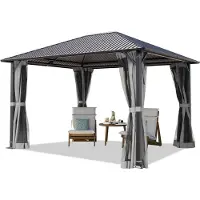 TOOLPORT Gartenpavillon 3x3,65 m Stahl-Dach mit Moskitonetzen und Seitenteilen in grau