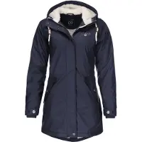 Dry Fashion Damen Regenmantel Malmö - Frauen Regenjacke Jacke mit Kapuze Lang Winddicht Wasserdicht Gefüttert mit Teddyfleece in Navy Größe 44