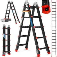MASKO Aluminium 6in1 Mehrzweckleiter – 20 Sprossen | - 520 cm | 150 Kg, ausziehbar, Rutschfest, Multifunktional, Gelenkleiter, Anlegeleiter, Klappleiter, beidseitige Steh- und Treppenleiter