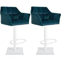CLP 2er Set Barhocker Damaso Samtbezug drehbar und stufenlos höhenverstellbar | Farbe grün Material Gestell Metall matt weiss