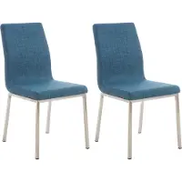CLP 2er Set Esszimmerstühle Colmar Stoff Edelstahlgestell blau