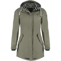 Dry Fashion Damen Regenmantel Kiel - Frauen Regenjacke Damen Jacke mit verstellbarer Kapuze Lang Winddicht Wasserdicht in Oliv Größe 52