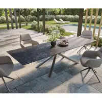 DELIFE Outdoortisch Edge 300x100 cm Keramik Laminam Nero Greco Anthrazit Kreuzgestell Rechteck Edelstahl