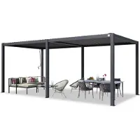 PRIMEYARD Pergola 3x6 m Aluminium-Pfosten mit Stahl-Lamellendach - anthrazitfarbene Terrassenüberdachung