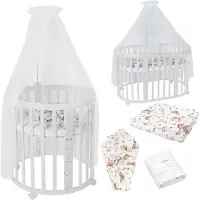 Waldin Babybett aus Holz Weiß, mitwachsend von Geburt bis 10 Jahre, 4 Rollen, Lack auf Wasserbasis, 128x78x79 cm