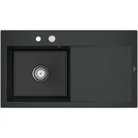 Villeroy & Boch 335202R7 Subway Style 50 Keramikspüle Einbauspüle Unterschrankbreite ab 50 cm Pure Black Keramik mit Excenterbetätigung - inkl.