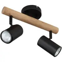 Globo Deckenleuchte, Metall, Holz, schwatz, 2-Flammig, L 30 cm