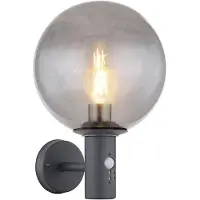 Globo LED Wandleuchte, Bewegungsmelder, anthrazit, Glas rauch, H 37 cm