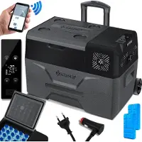 Kesser Kompressor Kühlbox elektrisch Gefrierbox, Mit APP-Steuerung USB-Anschluss 12/24 V 230V, +Teleskopstange, Kühlakkus Räder Kühlschrank Kühlung bis -20 °C für Auto, Lkw, Boot, Reisemobil, Camping