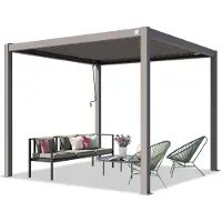PRIMEYARD Pergola 3x3 m Aluminium-Pfosten mit Lamellendach aus Stahl graue Terrassenüberdachung