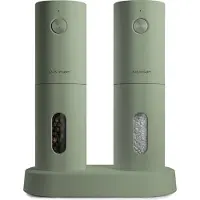LARS NYSØM Salz und Pfeffer Mühle Elektrisch 2er Set mit einstellbarem Keramik-Mahlwerk von grob bis fein I Design Gewürzmühlenset Automatisch (2 Stück) (Cool Grey)
