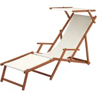 Erst-Holz Liegestuhl weiß Fußteil Sonnendach Kissen Tisch Gartenliege Holz Sonnenliege 10-303 F S T KH