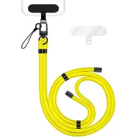 Nalia HoldMe Edition - Lanyard mit Karabiner Schwarz & 2 Pads - Universal Handykette Nylon Umhänge Band - Neon Gelb