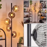 Hofstein Cesaro Stehlampe aus Metall/Riffelglas in Schwarz/Rauch/Klar mit Fußschalter