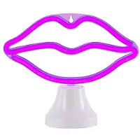 Etc-shop 2er Set LED Tischleuchte, Silikon, Kussmund, pink, USB, L 45 cm