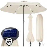 Parasol KINGSLEEVE Sonnenschirm LED Beleuchtung UV Schutz 80+ Solar Schutzhülle 330cm Groß Kurbel Volant Balkon Terrasse Gartenschirm Marktschirm Creme