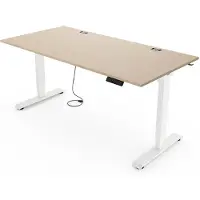 Yaasa Desk Essential Höhenverstellbarer Schreibtisch Elektrisch 120 x 80 cm, Eiche Hell/Weiß – 4 Speicherfunktionen, Höhenanzeige, Kollisionssensor und Kabelnetz