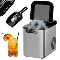 TroniTechnik Eiswürfelmaschine Eiswürfelbereiter aus Edelstahl , Ice Maker, 12kg/24h, 2,2 Liter Wassertank, 2 Größen, Selbstreinigung
