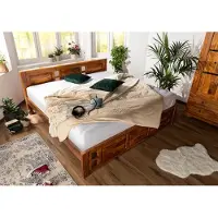 MASSIVMOEBEL24.DE Bett Akazie 200x200x90 honig lackiert OXFORD #0254