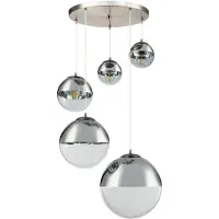 Etc-shop Hängeleuchte, 5-Flammig, Glaskugeln, chrom, klar, H 150 cm