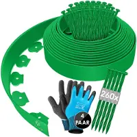 Kesser Flexible Rasenkante aus Kunststoff Länge 10m Höhe 5cm, mit 50 Erdanker + Handschuhe, Beeteinfassung Beetumrandung Beetbegrenzung Mähkante Pflastersteine Palisade