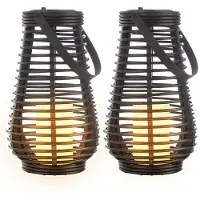 Nowa 2x LED Solarlampe, Feuer-Effekt, Henkel, schwarz, H 26 cm