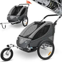 Kesser Kinderanhänger Fahrradanhänger 360° Drehbar mit Federung 2in1 Joggerfunktion Kinderfahrradanhänger + 5-Punkt Gurt Jogger Fahrrad Anhänger für 1 bis 2 Kinder max. 40kg