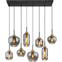 Globo Pendelleuchte, Schwarz-matt, Glas Rauchfarbe, L 105 cm