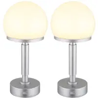 Globo Lighting 2er Set LED Tischleuchte, Touchdimmer, Pilz, Akku, silber, H 29,5 cm