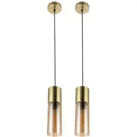 Etc-shop 2x Hängelampen, Messing, Glas Amber, H 152,5 cm ANNIKA