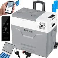 Kesser Kompressor Kühlbox elektrisch Gefrierbox, Mit APP-Steuerung USB-Anschluss 12/24 V 230V, +Teleskopstange, Kühlakkus Räder Kühlschrank Kühlung bis -20 °C für Auto, Lkw, Boot, Reisemobil, Camping