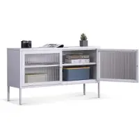 Coemo Sideboard Tokio aus Metall mit Glastüren Weiß