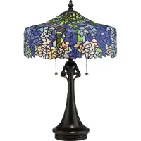 Casa Padrino Luxus Tiffany Tischleuchte Mehrfarbig / Vintage Bronzefarben Ø 47,1 x H. 69 cm - Elegante Schreibtischleuchte - Tiffany Leuchte