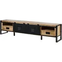 MASSIVMOEBEL24.DE MASSIVMOEBEL24 TV-Board Mango 240x45x55 natur klar lackiert / Metall schwarz BLACKBURN #555
